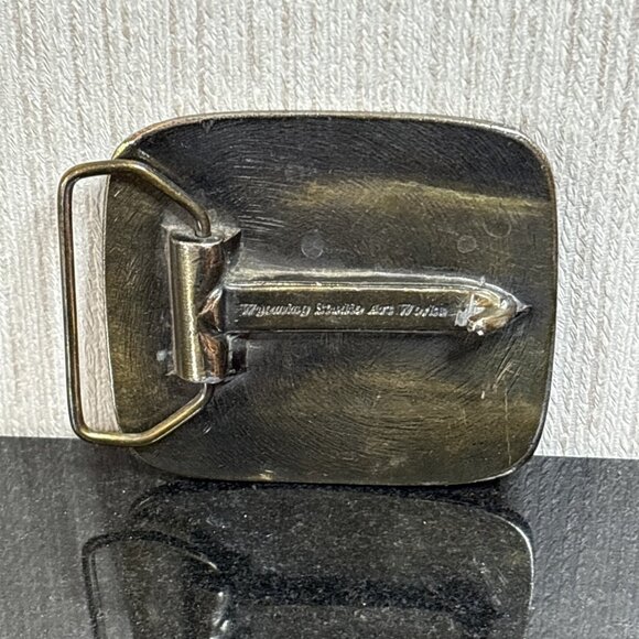Vintage John Deere Belt Buckle Wyoming Studio Art Works Brass 1980s - Picture 5 of 6
